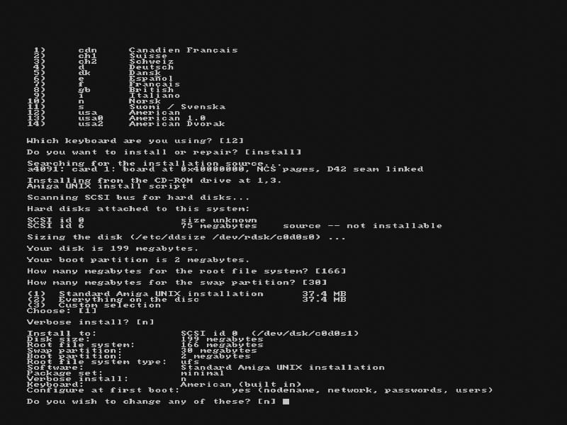 The installer's questions on one screen, ending at the summary